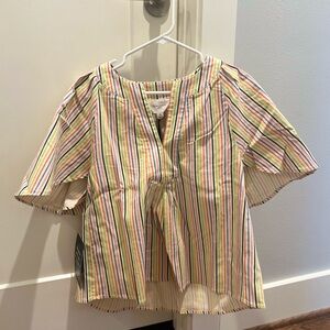 Pomander Place Tuckernuck Rainbow Stripe Finley Flutter Sleeve Top